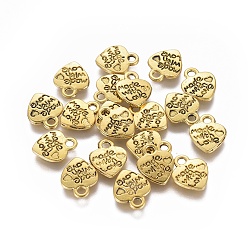 Antique Golden Tibetan Style Alloy Charms, Cadmium Free & Nickel Free & Lead Free, Valentine's Day, Heart with Made with Love, Antique Golden, 12.2x10x1.8mm, Hole: 2mm