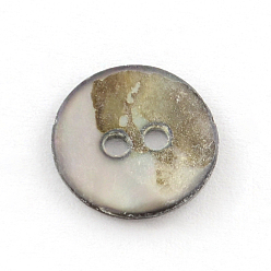 Gray 2-Hole Flat Round Sea Shell Buttons, Gray, 13~14x1~2mm, Hole: 1~2mm