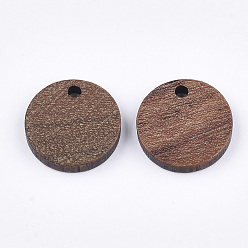 Saddle Brown Walnut Wood Pendants, Flat Round, Saddle Brown, 14x2.5~3mm, Hole: 1.8mm