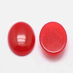 Red Dyed Oval Natural Jade Cabochons, Red, 25x18x6mm
