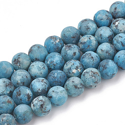 Deep Sky Blue Natural Sesame Jasper/Kiwi Jasper Beads Strands, Frosted, Dyed & Heated, Round, Deep Sky Blue, 6mm, Hole: 1mm, about 63pcs/strand, 15.5 inch