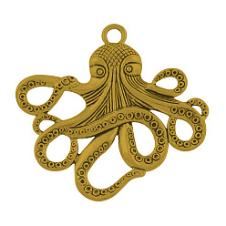 Antique Golden Tibetan Style Alloy Big Pendants, Octopus, Lead Free & Cadmium Free, Antique Golden, 56.5x58.5x4mm, Hole: 4.5mm