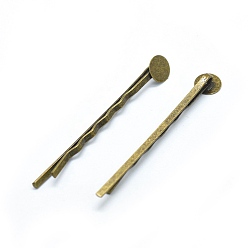Antique Bronze Iron Hair Bobby Pin Findings, with Flat Round Tray, Nickel Free, Antique Bronze, 58x2mm
