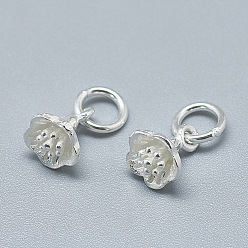 Silver 925 Sterling Silver Charms, with Jump Ring, Flower, Silver, 9x6.5x6mm, Hole: 4mm