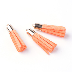 Mixed Color Faux Suede Tassel Pendant Decorations, with Brass Cord Ends, Golden, Mixed Color, 33~34x7mm, Hole: 2mm