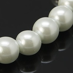 White Dyed Glass Pearl Round Beads Strands, White, 4mm/6mm/8mm/10mm/12mm, Hole: 1mm, about 70~216pcs/strand