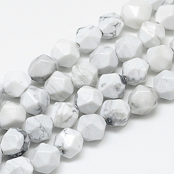 Howlite Natural Howlite Beads Strands, Star Cut Round Beads, Faceted, 6~6.5x6mm, Hole: 1mm, about 58pcs/strand, 15.9 inch
