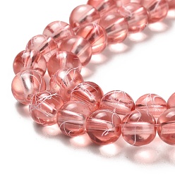 Salmon Drawbench Transparent Glass Beads Strands, Spray Painted, Round, Salmon, 8mm, Hole: 1.3~1.6mm, 31.4 inch