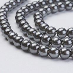 Gris Brins de perles de verre teints écologiques, Grade a, ronde, cordon en coton fileté, grises , 6mm, Trou: 1.2~1.5mm, Environ 70 pcs/chapelet, 15.7 pouce