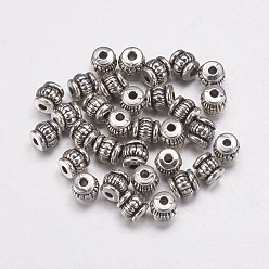 Argent Antique Perles en alliage de style tibétain, sans cadmium et sans nickel et sans plomb, baril, argent antique, 5x5x5mm, Trou: 1.5mm