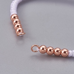 White Nylon Cord Braided Bead Bracelets Making, with Brass Beads, Long-Lasting Plated, Real Rose Gold Plated, White, 10-1/4 inch~11-5/8 inch(26~29.6cm)