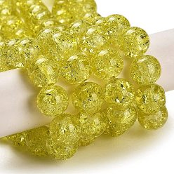 Yellow Spray Painted Crackle Glass Beads Strands, Round, Yellow, 10mm, Hole: 1.3~1.6mm, about 80pcs/strand, 31.4 inch