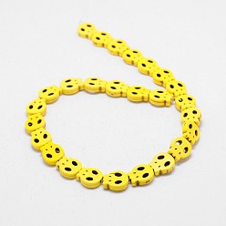 Yellow Skull Synthetic Turquoise Beads Strands, Dyed, Yellow, 28x25x4mm, Hole: 1mm, about 14pcs/strand, 15.7 inch