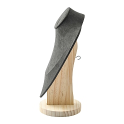 Gray Necklace Bust Display Stand, with Wood Base, Microfiber Cloth and Card Paper, Gray, 18.4x27.7cm