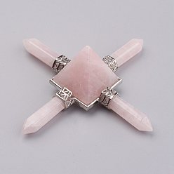 Quartz Rose Naturel a augmenté perles de quartz, avec les accessoires en laiton, pas de trous / non percés, pyramide, 88~95x88~95mm