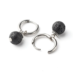 Lava Rock Natural Lava Rock Beads Earrings for Girl Women Gift, 202 Stainless Steel Huggie Hoop Earrings, 25.5mm, Pin: 1mm