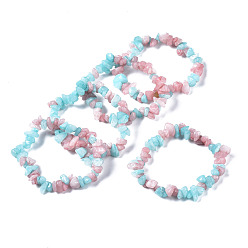 White Jade Unisex Chip Natural White Jade Beaded Stretch Bracelets, Imitation Morganite, Dyed, Inner Diameter: 1-3/4~2 inch(4.5~5cm)