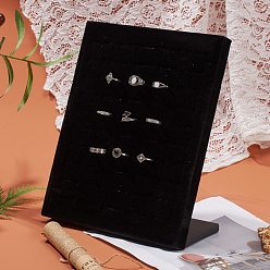 Black Velvet Jewelry Displays, with 50pcs Grooves, Used to Display Ring, Earrings or Mobile Phone Dustproof Plug, Rectangle, Black, 200x100x250mm