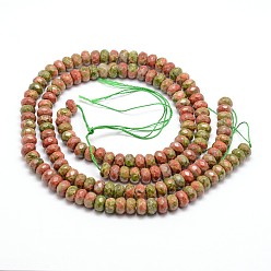 Unakite Faceted Natural Unakite Rondelle Beads Strands, 8x5mm, Hole: 1mm, about 71pcs/strand, 14 inch