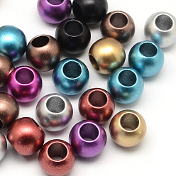 Mixed Color Matte Rondelle Spray Painted Acrylic Beads, Large Hole Beads, Mixed Color, 12x10mm, Hole: 6mm, about 450pcs/500g