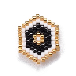 Black MIYUKI & TOHO Handmade Japanese Seed Beads Links, Loom Pattern, Hexagon, Black, 14~15x18~19x1.7mm