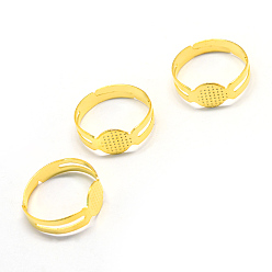 Golden Adjustable Iron Pad Ring Settings, Flat Round, Size 7, Golden, Tray: 8mm, 17mm