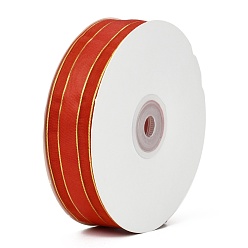 Orange Red Solid Color Organza Ribbons, Golden Wired Edge Ribbon, for Party Decoration, Gift Packing, Orange Red, 1"(25mm), about 50yard/roll(45.72m/roll)