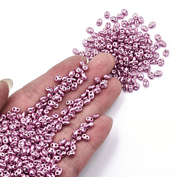 Medium Orchid Dyed Opaque Colours Glass Seed Beads, Silver Lined, 2-Hole, Oval, Medium Orchid, 5x4x2.5mm, Hole: 0.9mm, about 450g/bag