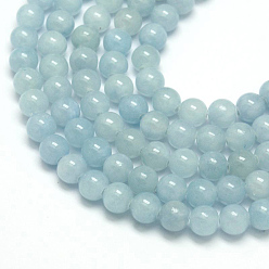 Light Blue Natural Yellow Jade Beads Strands, Dyed, Round, Light Blue, 6mm, Hole: 1mm, about 70pcs/strand, 15.75 inch