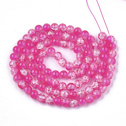 Deep Pink Spray Painted Crackle Glass Beads Strands, Round, Two Tone, Deep Pink, 10mm, Hole: 1.3~1.6mm, about 80pcs/strand, 31.4 inch