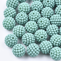 Sea Green Rubberized Style Acrylic Beads, Berry Beads, Combined Beads, Round, Sea Green, 12x11.5mm, Hole: 1.6mm, about 790pcs/500g