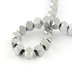 Silver Plated Electroplate Non-magnetic Synthetic Hematite Bead Strands, Polygon, Silver Plated, 8x8mm, Hole: 1mm, about 49pcs/strand, 15.3 inch