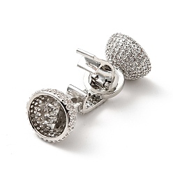 Platinum Brass Micro Pave Clear Cubic Zirconia Fold Over Clasps, Cadmium Free & Lead Free, Platinum, 32x12.5mm, Hole: 1mm