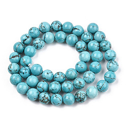 Synthetic Turquoise Synthetic Green Turquoise Beads Strands, Round, Dyed, 8~8.5mm, Hole: 1mm, about 47pcs/strand, 15.5 inch