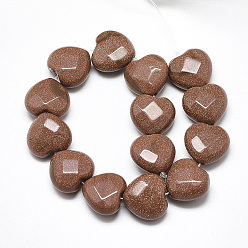Goldstone Synthetic Goldstone Beads Strands, Faceted, Heart, 10x10x5mm, Hole: 1.2mm, about 20pcs/strand, 7.4 inch