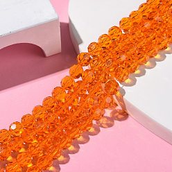 Dark Orange Imitation Austrian Crystal Bead Strands, Grade AAA, Faceted Round, Dark Orange, 8mm, Hole: 0.9~1mm, about 50pcs/strand, 15.7 inch