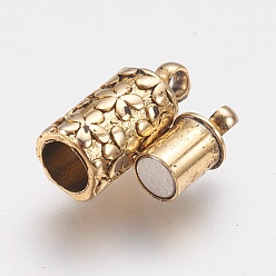 Antique Golden Brass Magnetic Clasps with Loops, Long-Lasting Plated, Column, Antique Golden, 16.5x5.5mm, Hole: 2mm