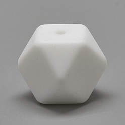 White Food Grade Eco-Friendly Silicone Beads, Chewing Beads For Teethers, DIY Nursing Necklaces Making, Faceted Cube, White, 17x17x17mm, Hole: 2mm