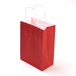 Rouge Sacs en papier kraft de couleur pure, sacs-cadeaux, sacs à provisions, avec poignées en ficelle de papier, rectangle, rouge, 27x21x11 cm