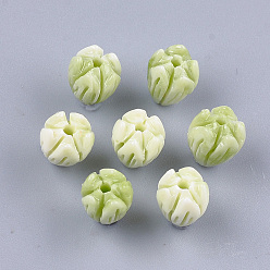 Yellow Green Synthetic Coral Beads, Dyed, Flower Bud, Yellow Green, 8.5x7mm, Hole: 1mm