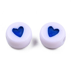 Bleu Moyen  Perles acryliques opaques, avec l'émail, plat et circulaire avec coeur, bleu moyen, 7x3.5mm, Trou: 1.2mm, environ3600~3700 pcs / 500 g