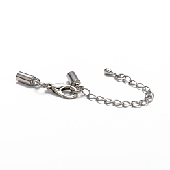 Platinum Platinum, about 82mm long. Alloy Lobster Claw Clasps: about 6mm wide, 12mm long, Cord Ends: about 3.5mm wide, 9mm long, 3mm inner diameter.