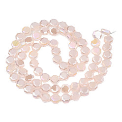 Rose Brumeux Galvanoplastie opaques couleur unie perles de verre brins, de couleur plaquée ab , demi-plaqué, facette, octogone, rose brumeuse, 7~8x7~8x4mm, Trou: 1.2mm, Environ 72 pcs/chapelet, 20.47 pouce (52 cm)