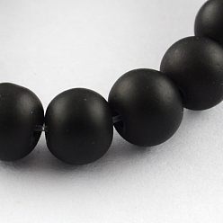 Черный Окрашенные стеклянные бусины , прорезиненный стиль, круглые, чёрные, 8 мм, отверстие : 1.3~1.6 мм, около 100 шт / нитка, 31.4 дюйм