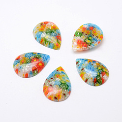 Mixed Color Handmade Millefiori Glass Cabochons, teardrop, Mixed Color, 32x23x6mm