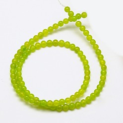 Green Yellow Natural Malaysia Jade Bead Strands, Round Dyed Beads, Green Yellow, 4mm, Hole: 1mm, about 92pcs/strand, 15 inch