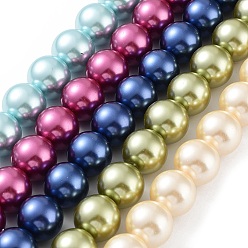 Mixed Color Eco-Friendly Dyed Glass Pearl Round Beads Strands, Grade A, Cotton Cord Threaded, Mixed Color, 14mm, Hole: 0.7~1.1mm, about 30pcs/strand, 15 inch