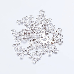 Silver Chandelier Component Links, 3 Loop Connectors, Valentine Ornaments, Alloy, Heart, Silver Color Plated, Lead Free, Nickel Free and Cadmium Free, 15x11x2mm, Hole: 2mm