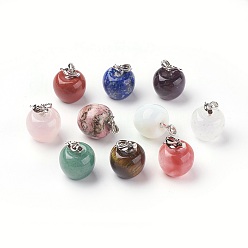 Mixed Stone Natural & Synthetic Mixed Stone Pendants, with Alloy Finding, Apple, Platinum, 23x20mm, Hole: 2.5x5mm