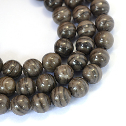 Wood Lace Stone Natural Black Wood Lace Stone Round Bead Strands, 8~8.5mm, Hole: 1mm, about 47pcs/strand, 15.5 inch